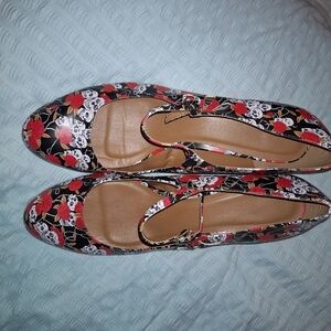 Day of the Dead Skull Floral High Heel Shoes Black Red White